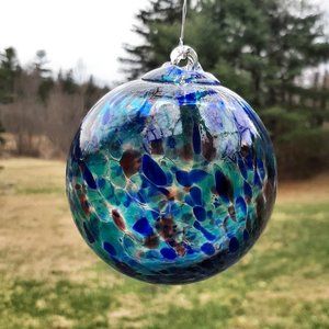Hanging Glass Ball 4" Diameter Clear with Aqua, Blue & Purple Specks (1) #142044